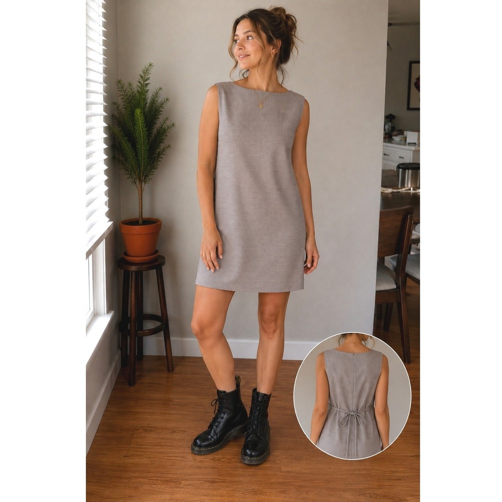 Y2k Sheath Dress Women's L Houndstooth Sleeveless Tie Back Career